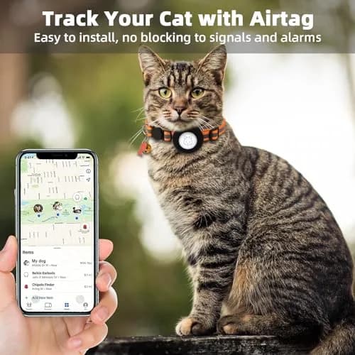SimpleThings Orange Airtag Cat Collar with Bell & Safety Buckle | Reflective Nylon, Adjustable 22-35cm thumbnail 2