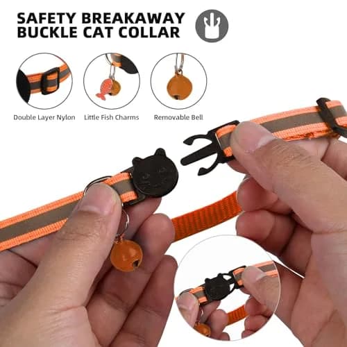 SimpleThings Orange Airtag Cat Collar with Bell & Safety Buckle | Reflective Nylon, Adjustable 22-35cm thumbnail 4