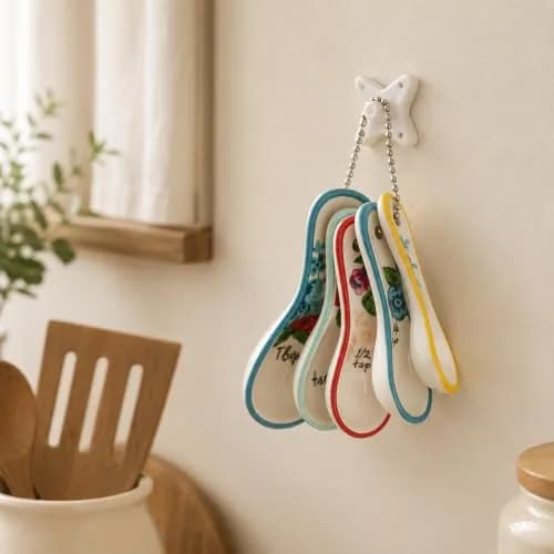 WAYUTO Ceramic Flower Measuring Spoons Set 5 Piece | Cute White Kitchen Spoon Set for Baking, Coffee and Cooking thumbnail 4