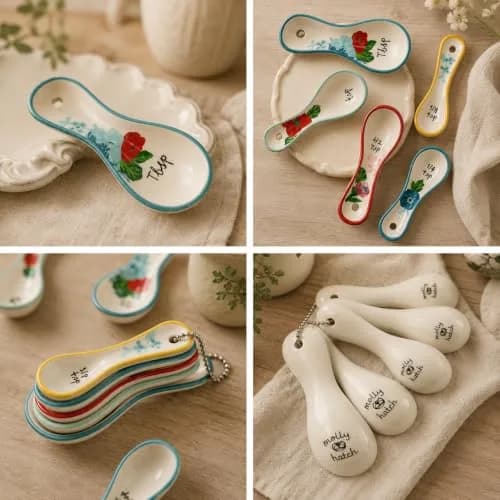 WAYUTO Ceramic Flower Measuring Spoons Set 5 Piece | Cute White Kitchen Spoon Set for Baking, Coffee and Cooking thumbnail 5