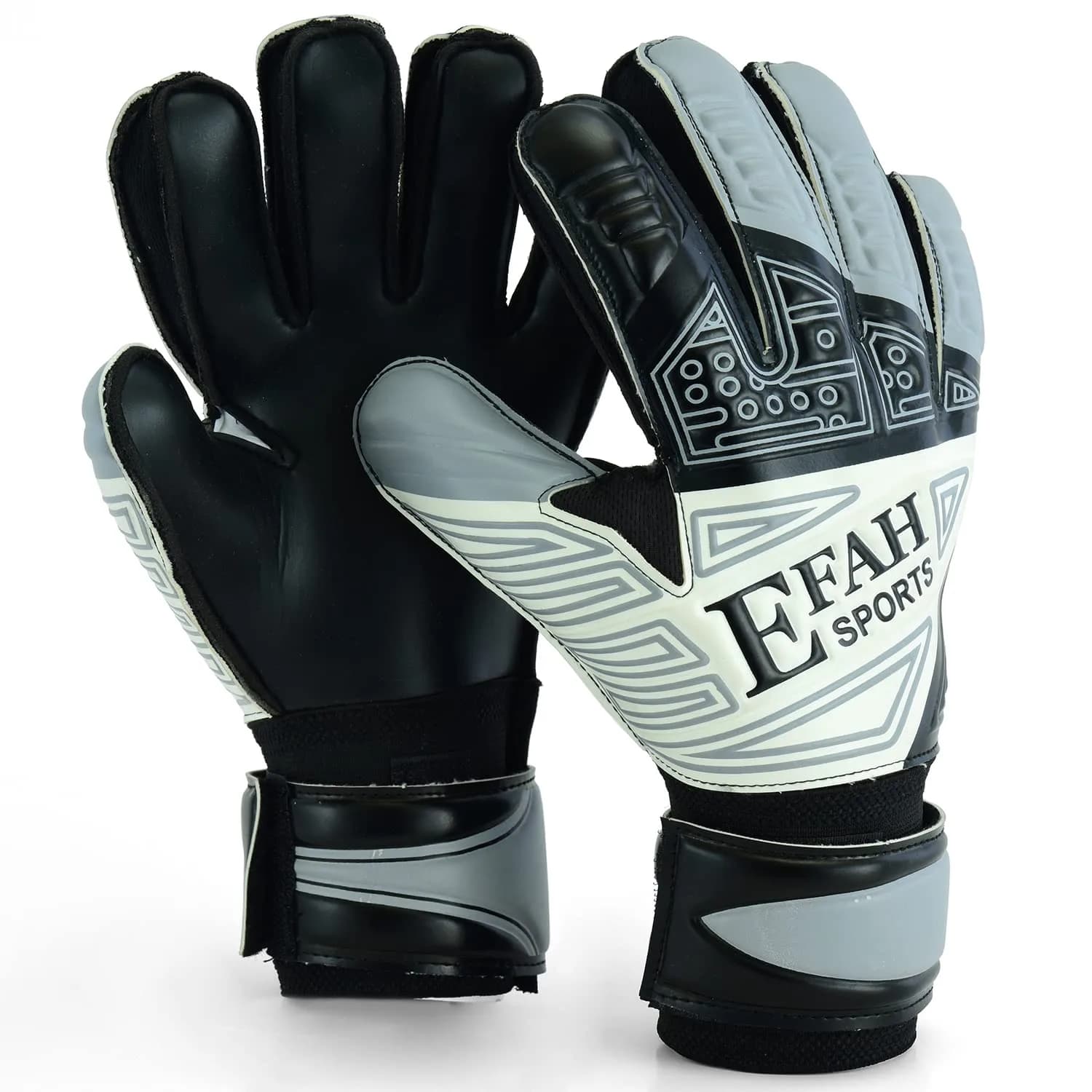 EFAH SPORTS Goalkeeper Gloves Green Size 8 (231g) | Fingersave & Double Wrist Protection for Youth Soccer — Grey