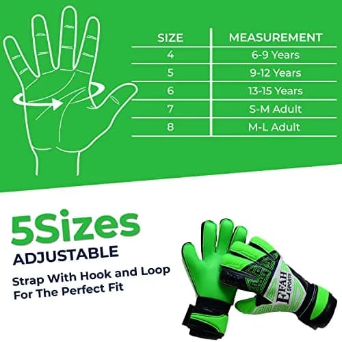 EFAH SPORTS Goalkeeper Gloves Green Size 8 (231g) | Fingersave & Double Wrist Protection for Youth Soccer thumbnail 5