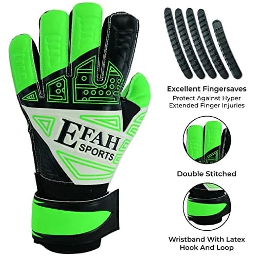 EFAH SPORTS Goalkeeper Gloves Green Size 8 (231g) | Fingersave & Double Wrist Protection for Youth Soccer thumbnail 2