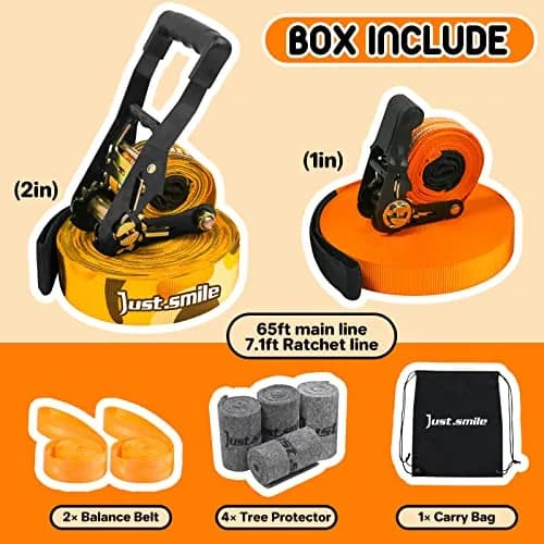 Just.smile Slackline Kit Longer 65ft with Tree Protectors & Carry Bag | Balance & Fun for Kids & Adults thumbnail 2