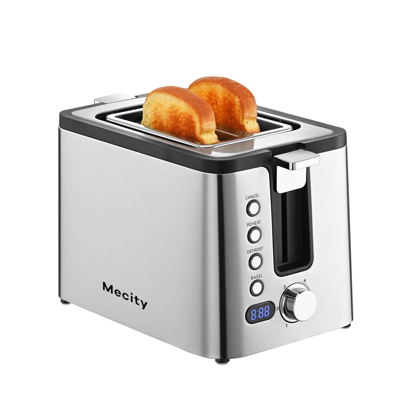Mecity Toaster 2 Slice Stainless Steel Body | 6 Browning Settings, Timer, Bagel & Defrost Functions - main product image