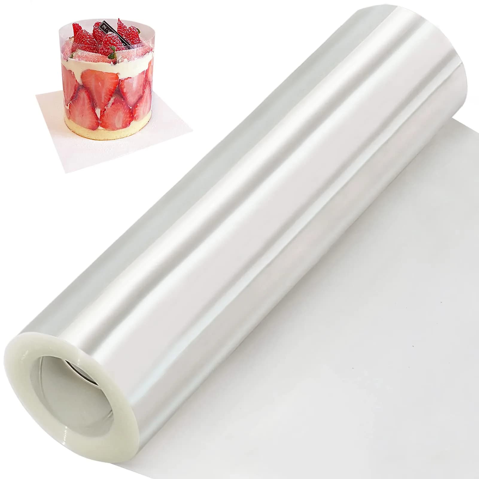 BYKITCHEN Clear Acetate Cake Collar Roll 20cm x 10m (8in x 32.8ft) | Food Grade PP for Mousse & Chocolate Shaping — Transparent