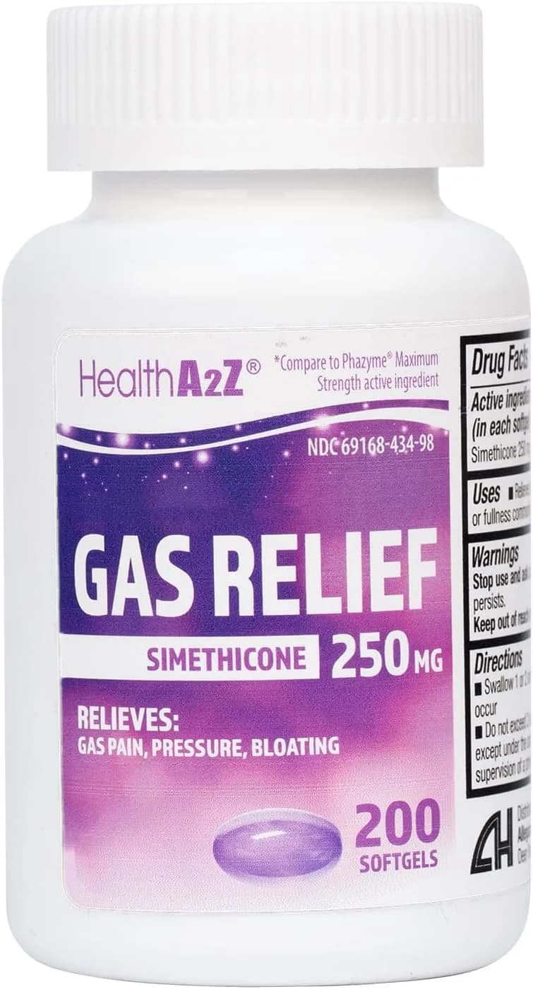 HealthA2Z Gas Relief Simethicone 250mg Softgels 200 Count | Fast Acting Antigas Medication