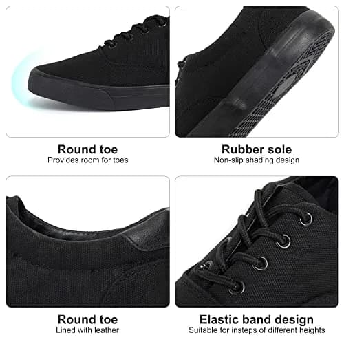 TOBER Men's Black Classic Low Top Canvas Fashion Sneakers with Memory Foam Insole | US Size 9 thumbnail 5