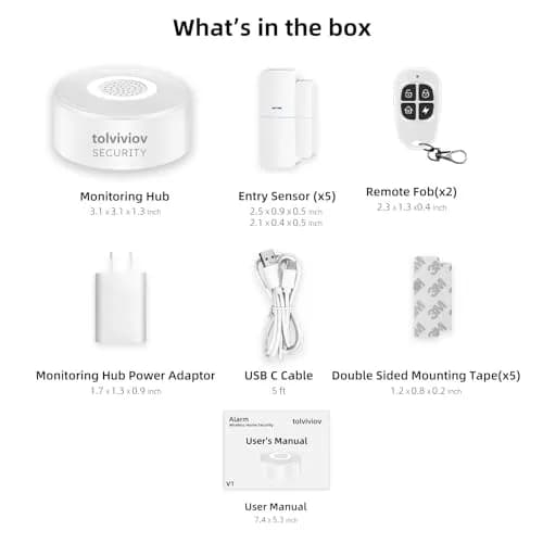 tolviviov Wireless Home Security System 8-Piece Kit | Smart Alarm Hub with 120dB Siren, 5 Door Sensors, 2 Remotes thumbnail 7