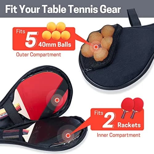 VISEMAN Waterproof Table Tennis Racket Cover, Impact Buffer, Holds 2 Paddles & 5 Balls thumbnail 3