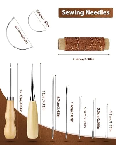 PLANTIONAL Leather Working Tools for Beginners Kit | 10 Waxed Threads, 7-in-1 Stitching Groover, Awl, Punch, Steel & Wood thumbnail 4