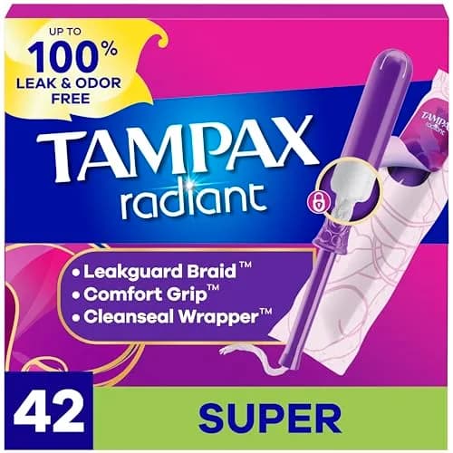 Tampax Radiant Tampons for Women, Super Absorbency, Unscented, 42 Count | #1 U.S. Gynecologist Recommended Tampon Brand thumbnail 1