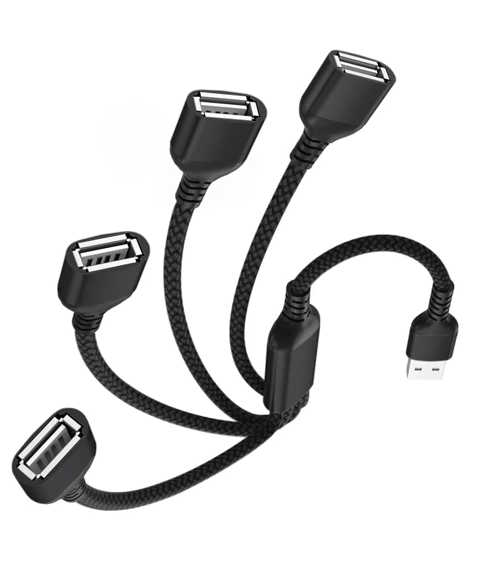 Elebase 1ft 4-Port USB-A Splitter Cable | Connect More Peripherals Instantly — Black / 3.3 ft