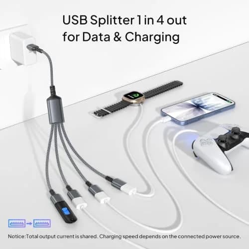 Elebase 4-Port USB-A Splitter Cable 1m (3.3ft) | Expands Ports for Laptops & PCs thumbnail 2