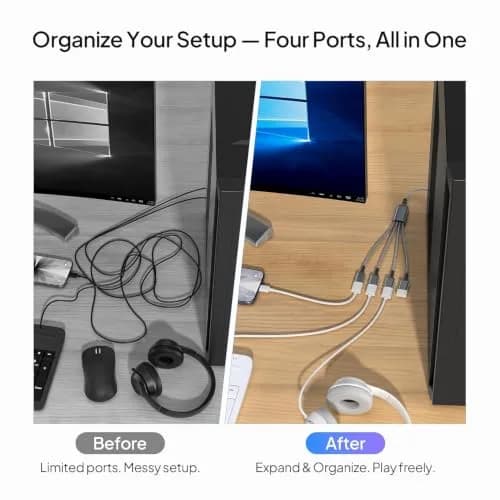 Elebase 4-Port USB-A Splitter Cable 1m (3.3ft) | Expands Ports for Laptops & PCs thumbnail 4