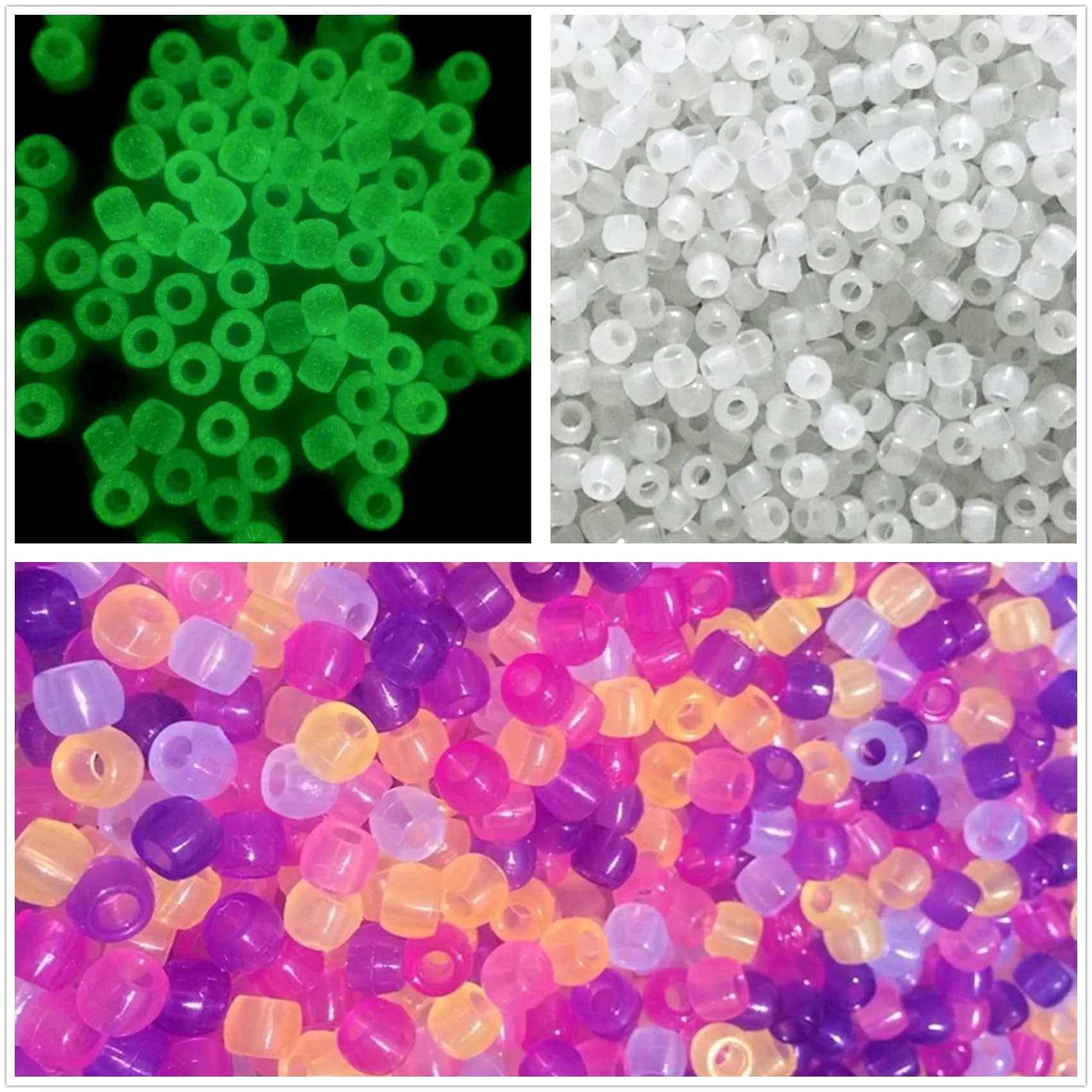 Looconi Glitter Pony Beads 6x9mm 500pcs | Transparent Acrylic for Jewelry & Hair — UV Mixed