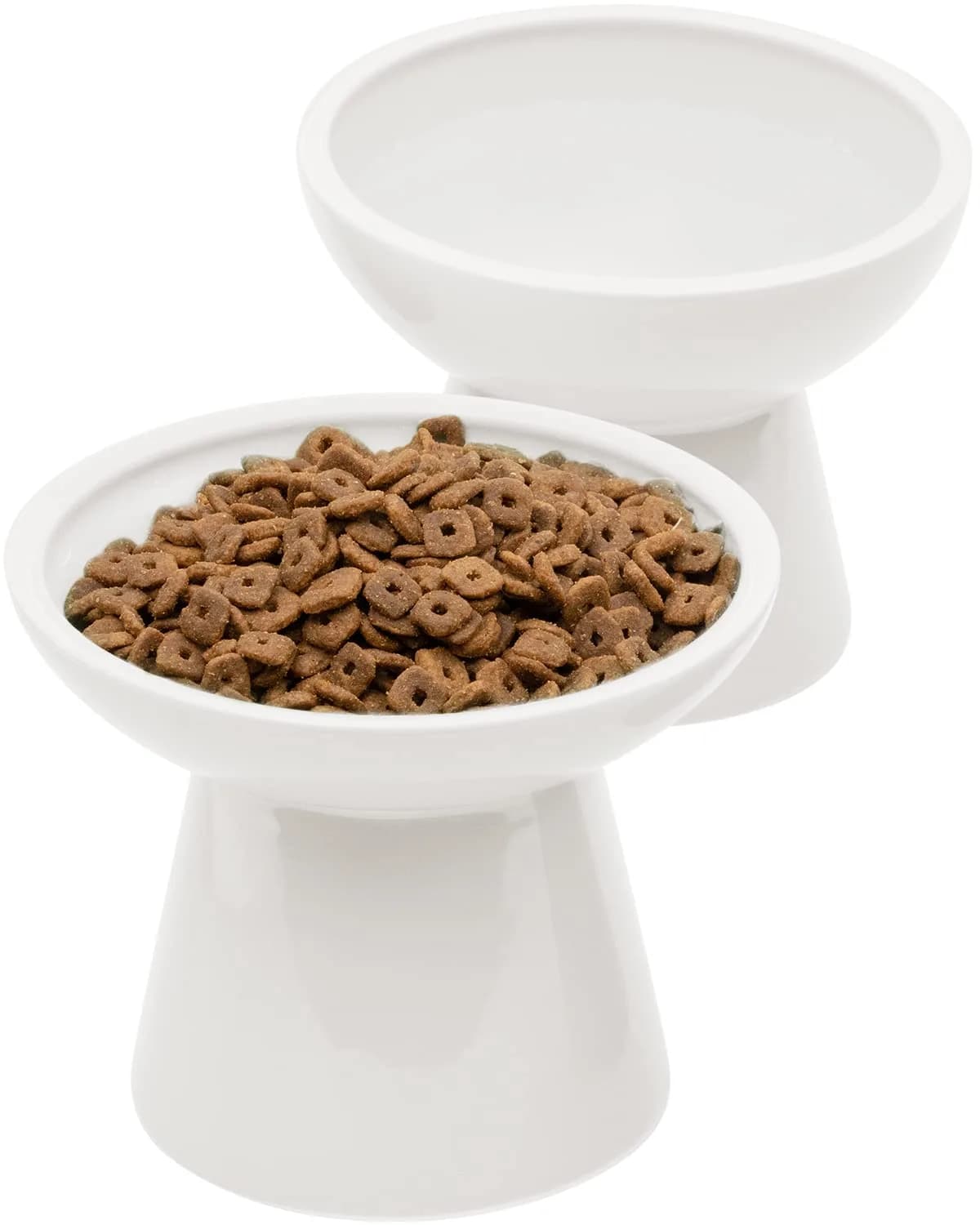 CEEFU 2-Pack Elevated Ceramic Cat Bowls Extra Wide | Whisker-Friendly, Durable & Stylish — White