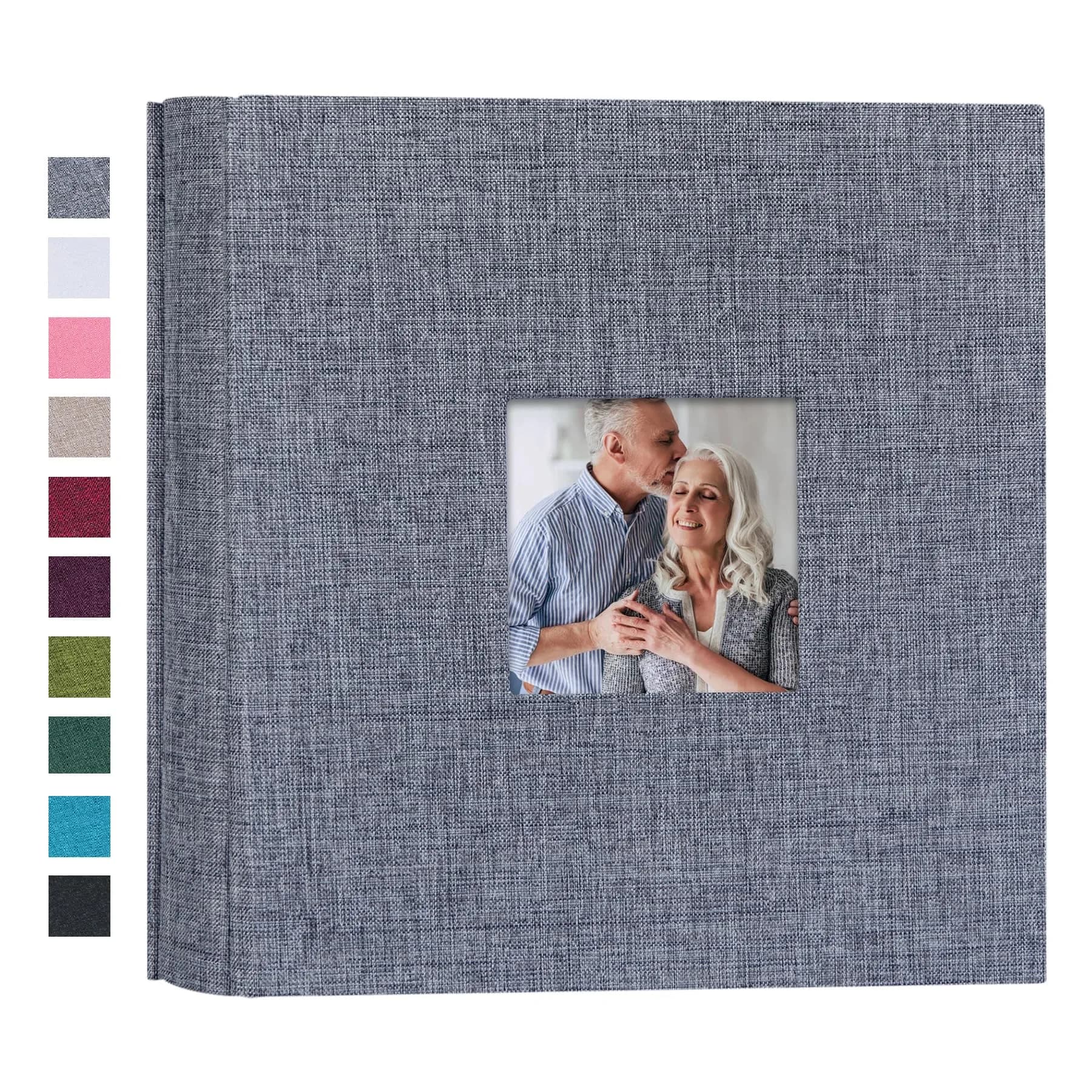 Mublalbum Gray Linen Cover Photo Album with Window, 200 Pockets (9" x 8.3" x 2") | Classic Memory Keeper - main product image