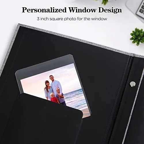 Mublalbum Gray Linen Cover Photo Album with Window, 200 Pockets (9" x 8.3" x 2") | Classic Memory Keeper thumbnail 4