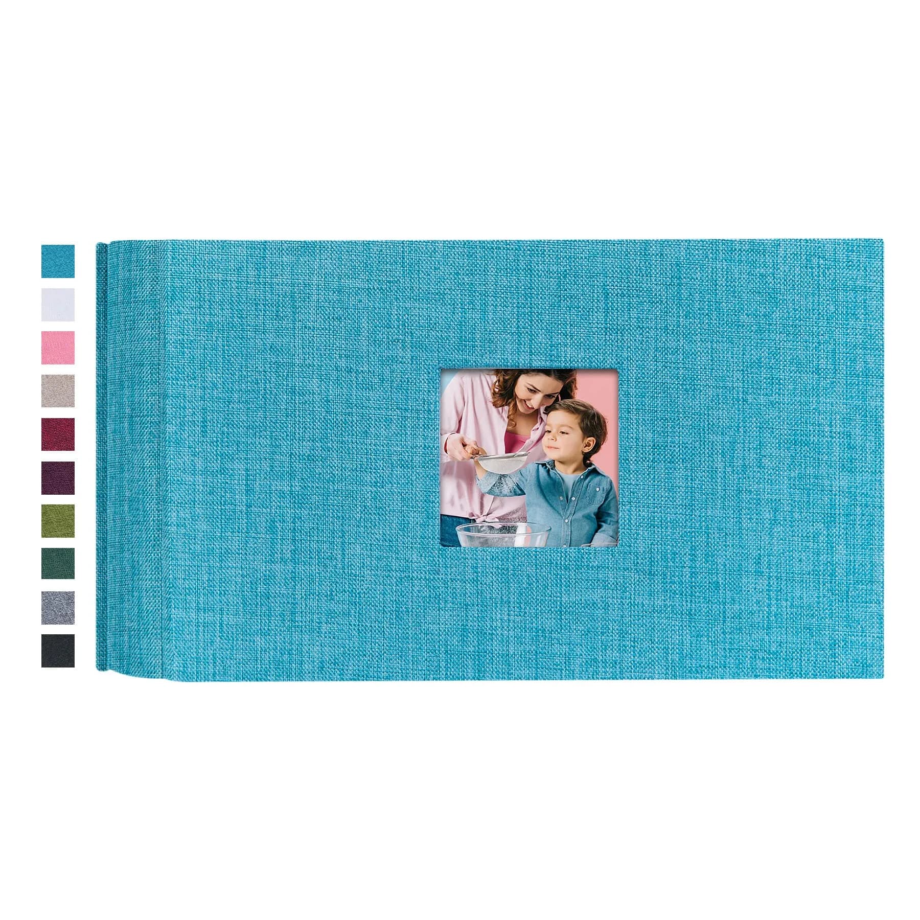 Mublalbum Gray Linen Cover Photo Album with Window, 200 Pockets (9" x 8.3" x 2") | Classic Memory Keeper — Blue