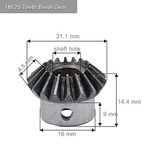 PGFUN 2 Pcs 1 Module 20 Teeth 5mm Shaft Hole Bevel Gear Set | 1:1 Ratio, 90 Degree Steering thumbnail 5