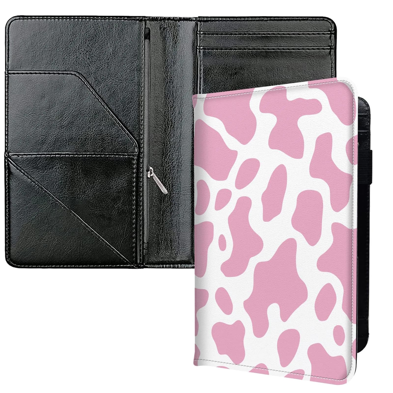 JANENFNA Server Books for Waitress with 7 Large Pockets | Waterproof PU Leather Organizer (7.5in x 5in) — Pink Cow Prints / 7 Large Pockets