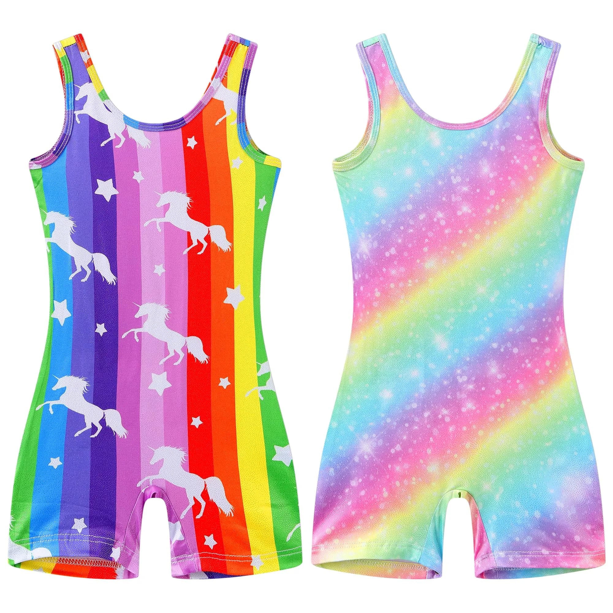 LUOUSE 2 Pack Toddler Girls Skinny Gymnastics Leotards With Shorts, Little Kids Colorful Dance Unitards 7-8 Years