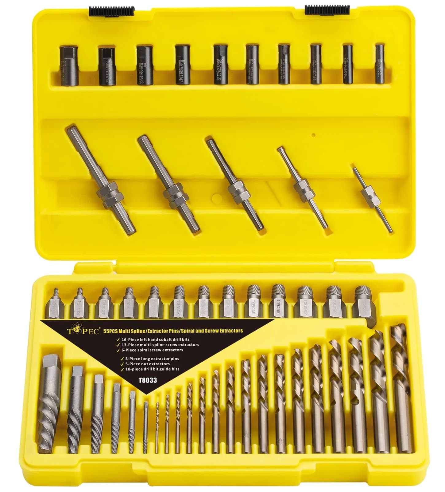 Topec 55-Piece Screw Extractor Set & Broken Bolt Extractors | Industrial Grade Tools for Damaged Fasteners