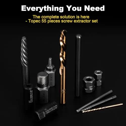 Topec 55-Piece Screw Extractor Set & Broken Bolt Extractors | Industrial Grade Tools for Damaged Fasteners thumbnail 7