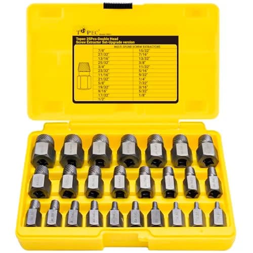 Topec Screw Extractor Set 25Pcs, 3/8” Drive | High Carbon Steel, Multi-Size, Easy Out for Broken Bolts & Studs thumbnail 1