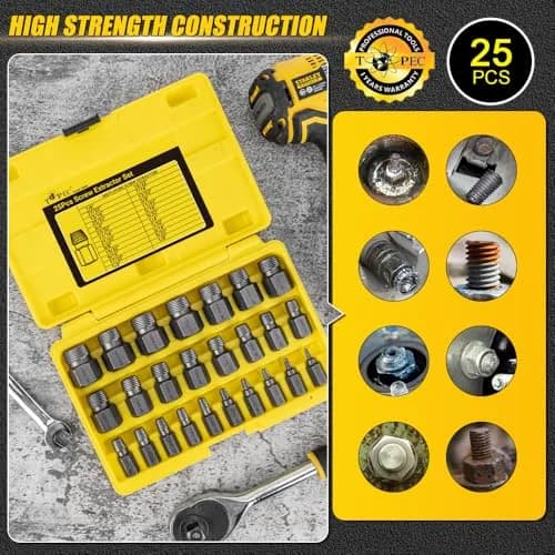Topec Screw Extractor Set 25Pcs, 3/8” Drive | High Carbon Steel, Multi-Size, Easy Out for Broken Bolts & Studs thumbnail 3