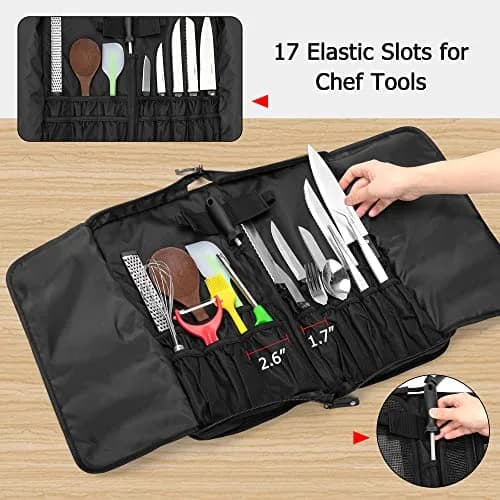 samdew Chef Knife Bag with Lockhole & 17 + 6 Slots | Durable Nylon, 17.5 In, Unisex thumbnail 4