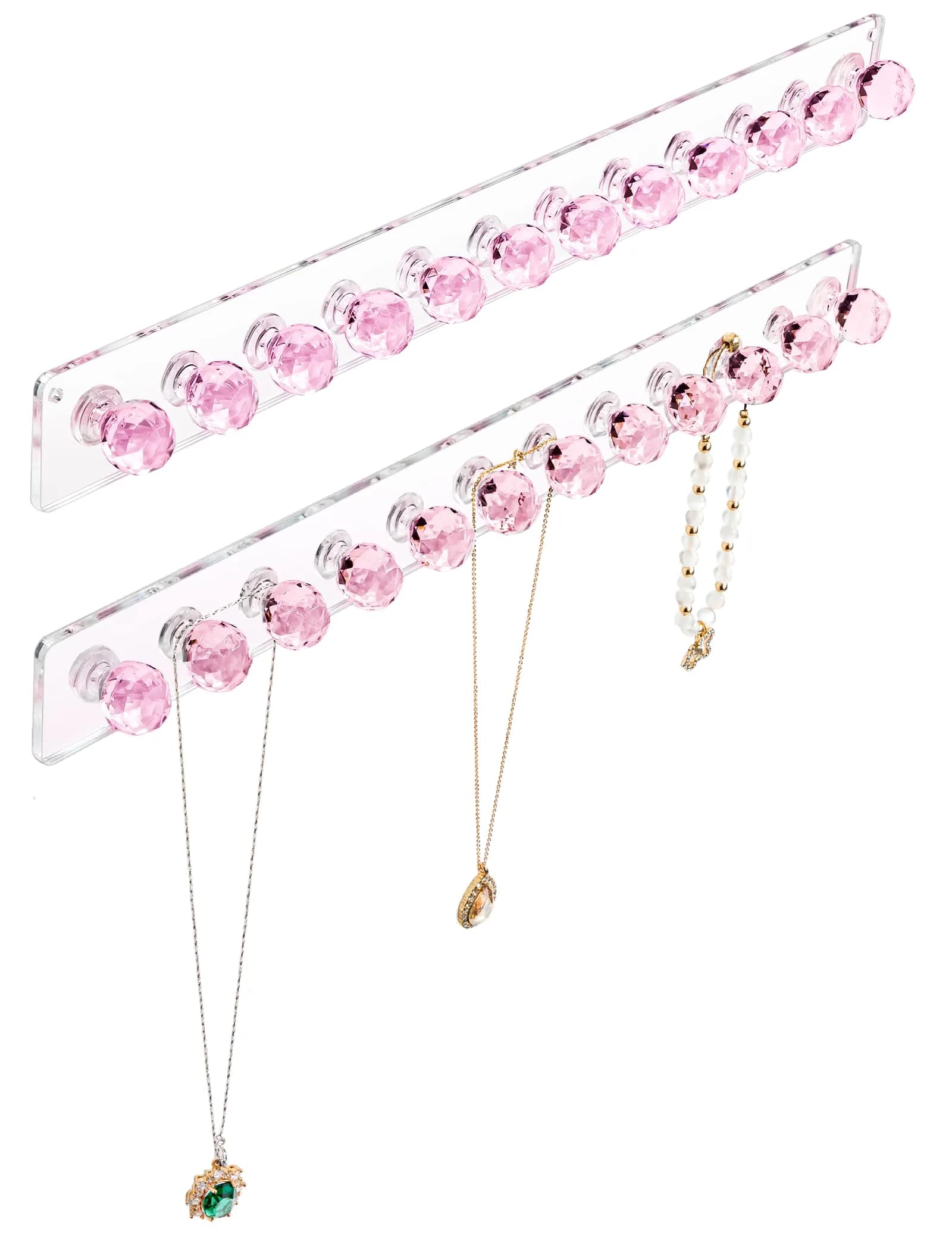 Heesch Necklace Hanger, Wall Necklace Holder, Acrylic Jewelry Organizer | Clear 2-Pack — Pink