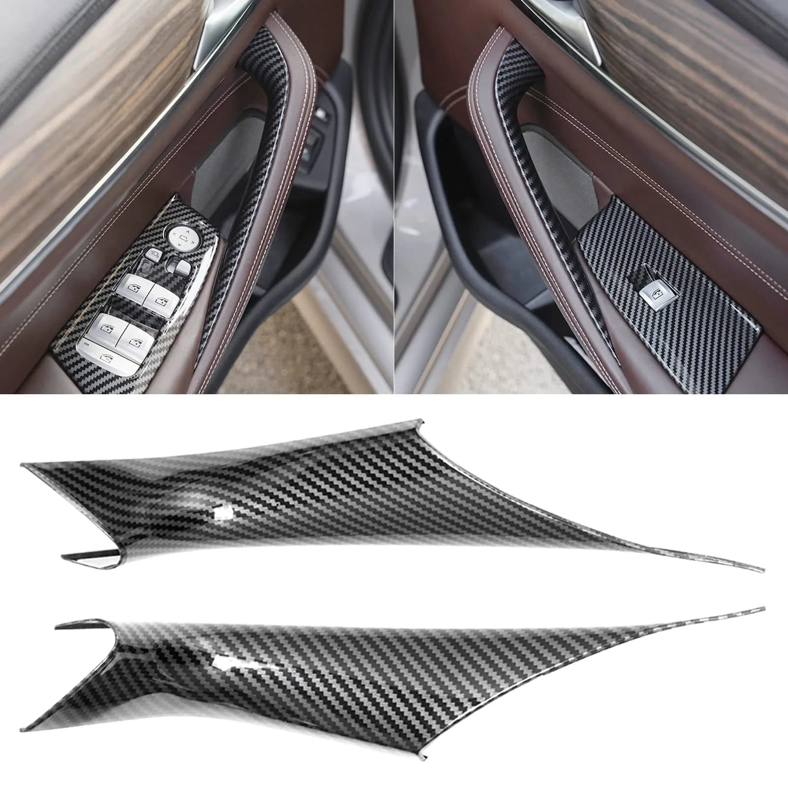 Jaronx Carbon Fiber Pattern Door Handle Covers 4 Pieces | For BMW 5 Series G30 G31 F90 M5 2017-2022 — Carbon Fiber / 2 Pieces
