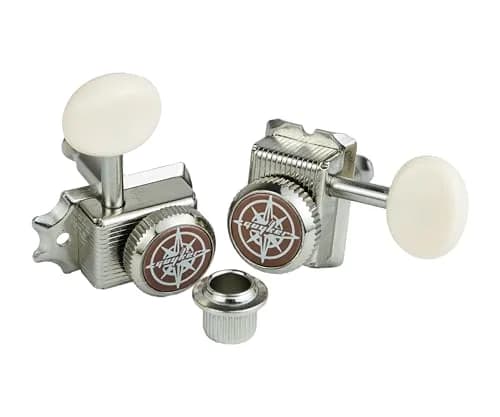 Guyker 6 Inline Vintage Guitar Locking Tuners 15:1 Gear Ratio, Nickel with Cream Handle | Nickel Plated Metal Tuning Pegs for Electric, Acoustic Guitars thumbnail 5