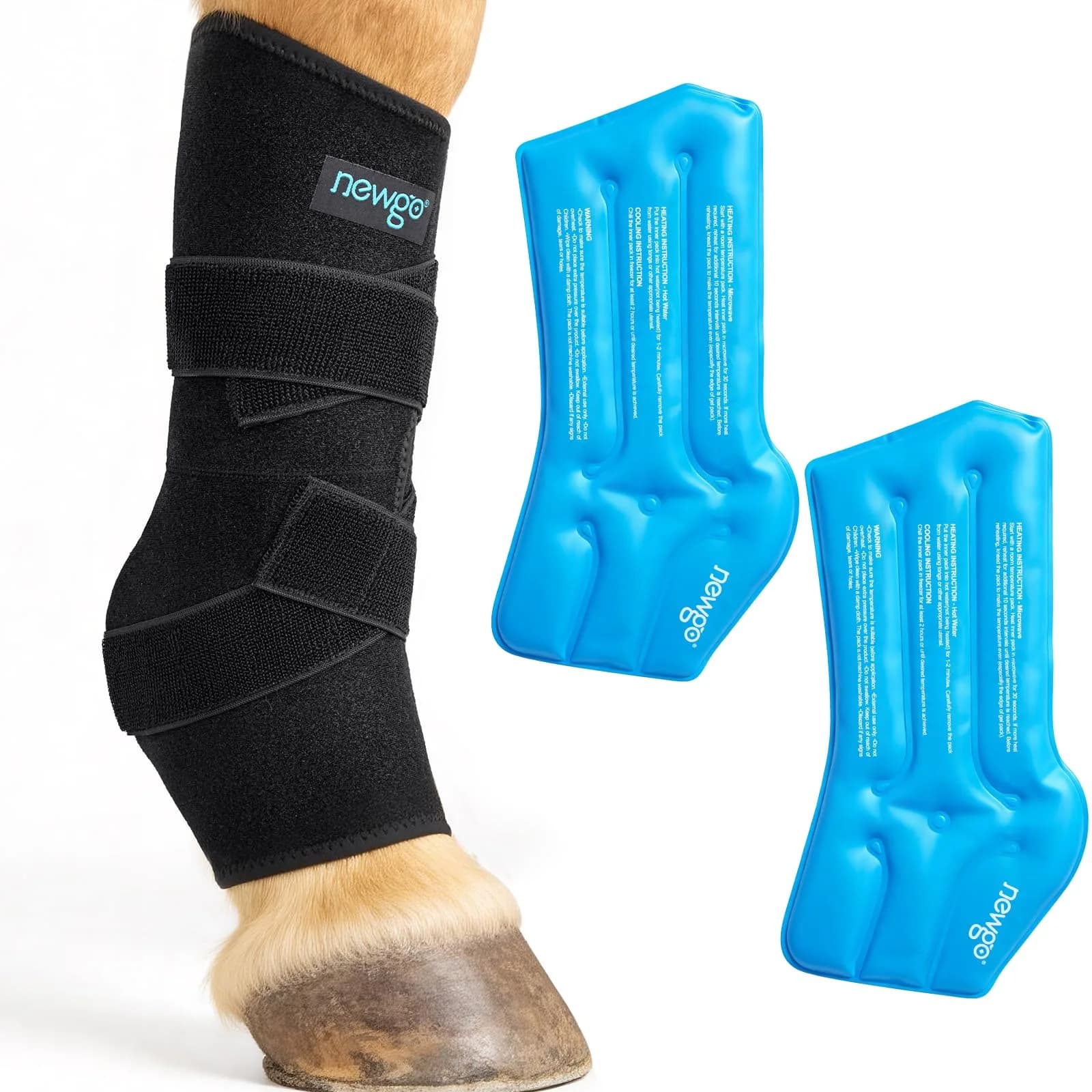 NEWGO Horse Ice Pack, 16.7"x 15" Contoured Wrap with 2 Gel Packs | Soft Neoprene Cover for Soft Tissue Relief - main product image