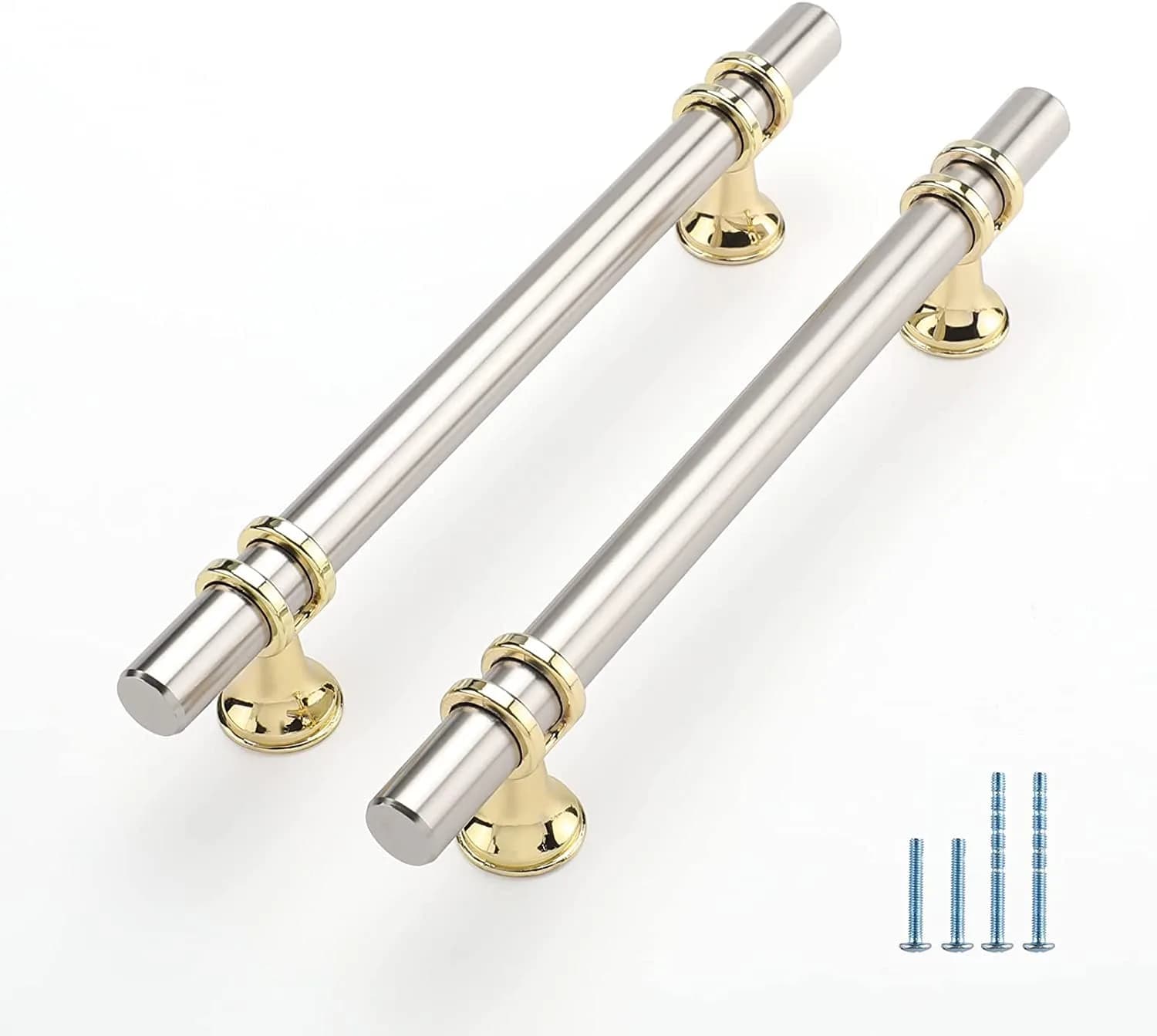 Leulan Gold Cabinet Pulls 10 Pack 5 Inch (128mm) | Modern Brushed Gold Drawer Pulls for Kitchen & Bathroom — Brushed nickel&Gold
