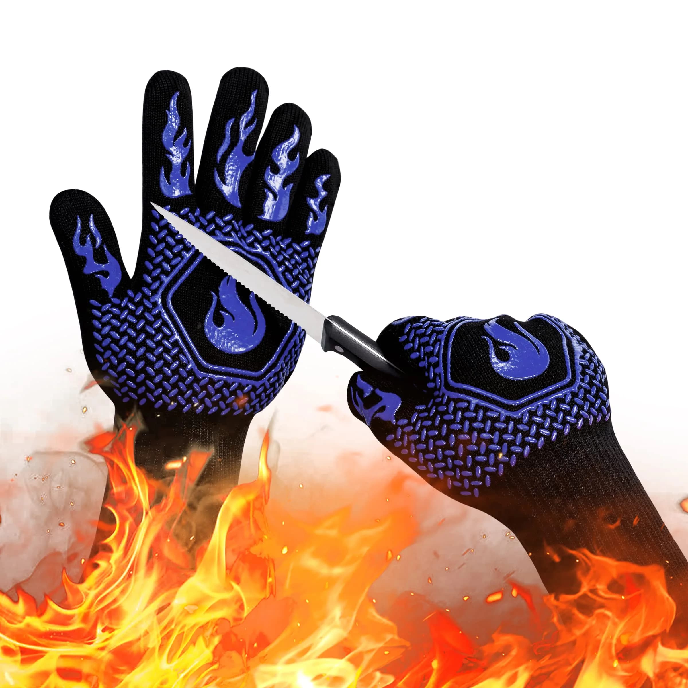 DKHDBD Red Heat Resistant BBQ Gloves 35.56cm (13.8in) | 1472°F Extreme Heat Protection — Blue