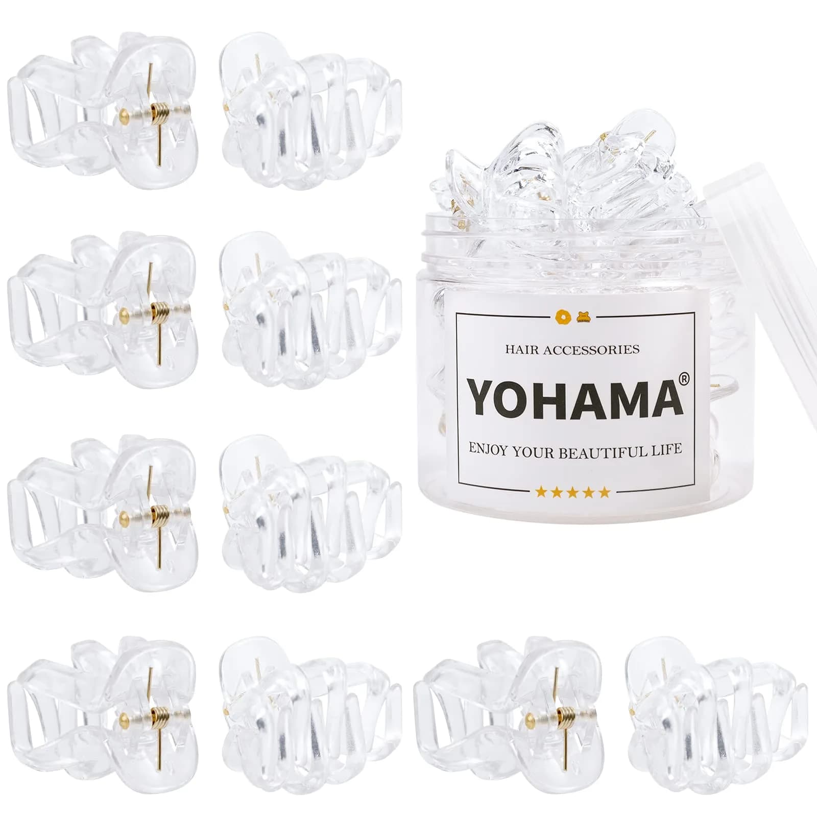 YOHAMA Clear Octopus Claw Clips 10 Count (4cm/1.57 inch) | Secure Hold for Thin to Thick Hair