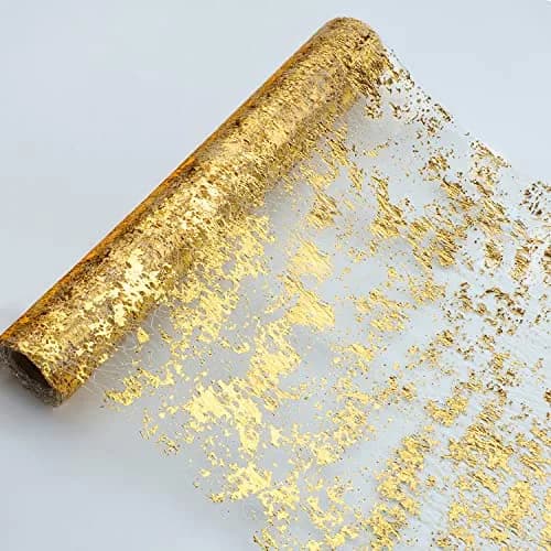 Snowkingdom Gold Table Runner 28cm (11") x 274cm (9') | Sparkly Glitter Metallic Foil for Parties & Weddings thumbnail 1