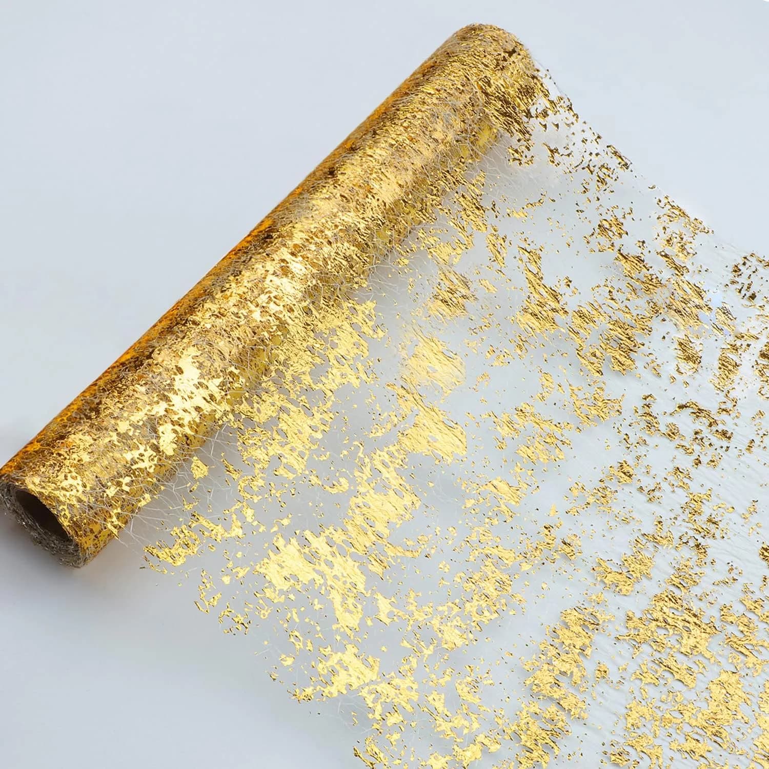 Snowkingdom Gold Sequin Glitter Table Runner 274 cm (900 inches) | Sparkly Metallic Foil Mesh Roll for Parties & Events