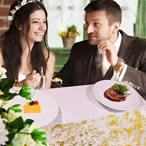 Snowkingdom Gold Sequin Glitter Table Runner 274 cm (900 inches) | Sparkly Metallic Foil Mesh Roll for Parties & Events thumbnail 7