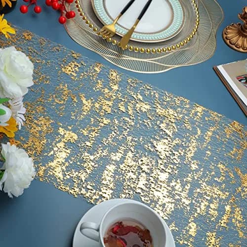 Snowkingdom Gold Sequin Glitter Table Runner 274 cm (900 inches) | Sparkly Metallic Foil Mesh Roll for Parties & Events thumbnail 3