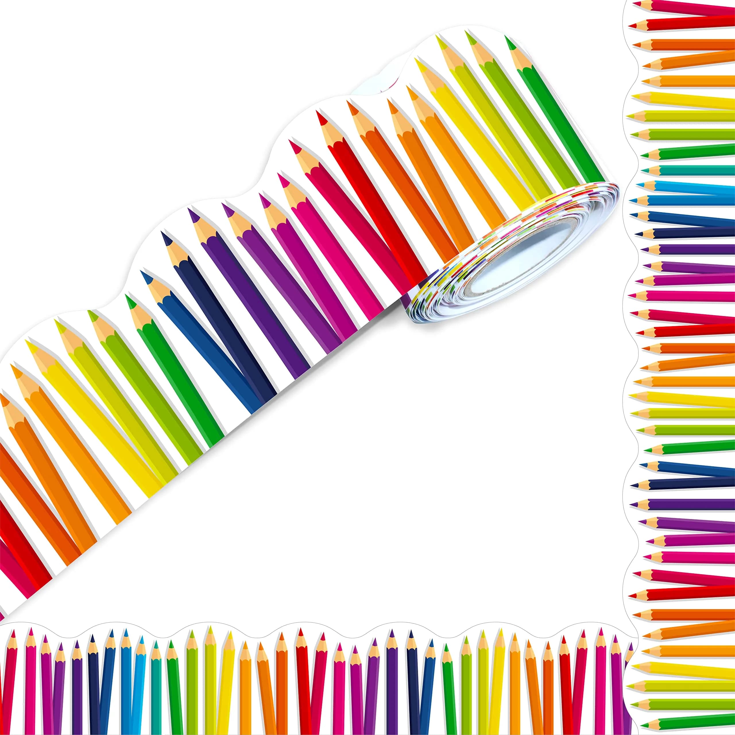 ERKE 60 Feet Crayon Bulletin Board Borders | Self-Adhesive, Die-Cut Rolled Trim for Classrooms — Pencil / Non adhesive
