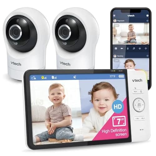 VTech RM7764-2HD Smart WiFi Baby Monitor with 2 Cameras, 1080p HD Video, 360° Pan & Tilt, 10x Zoom, 7" HD Parent Unit, 2 Cameras (2-Pack) thumbnail 1
