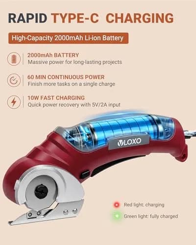 VLOXO Cordless Electric Scissors 4.2V with Safety Lock & Type-C Charging | 240RPM Cutting Speed, 1/4" Capacity thumbnail 6