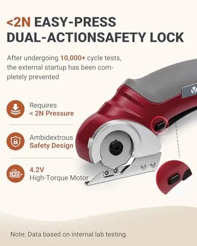 VLOXO Cordless Electric Scissors 4.2V with Safety Lock & Type-C Charging | 240RPM Cutting Speed, 1/4" Capacity thumbnail 3