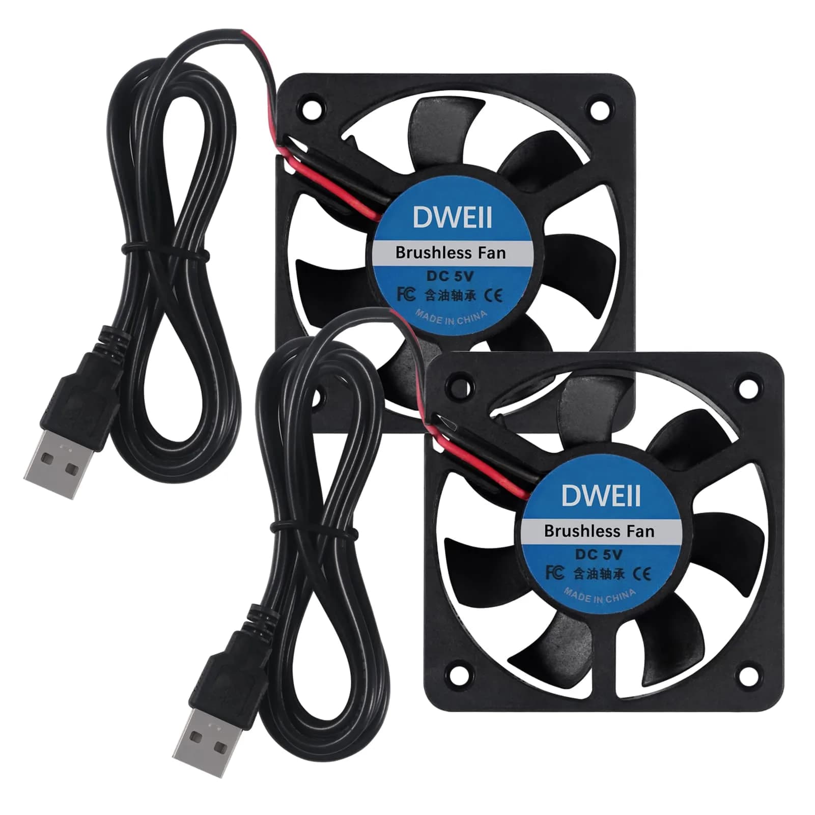 DWEII 2-Pack 50mm USB Fan 5V Brushless DC Cooling Fan | Compact, Quiet & Ideal for Small Appliances