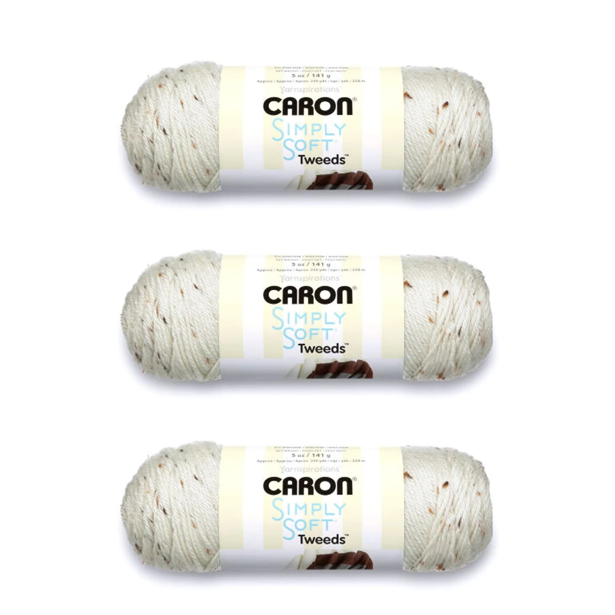 Caron Simply Soft Tweeds Yarn Off White 3-Pack | 100% Acrylic Worsted Weight for Crochet & Knitting - main product image