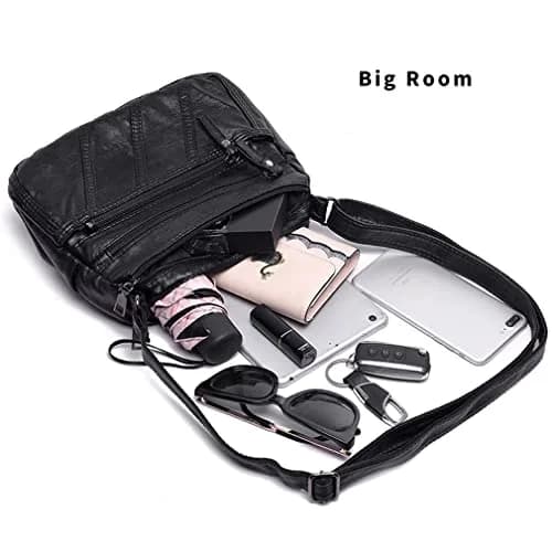 wuxingmeili Black PU Leather Crossbody Bag for Women | Waterproof Shoulder Messenger Purse 26cm (10.24 Inch) thumbnail 7